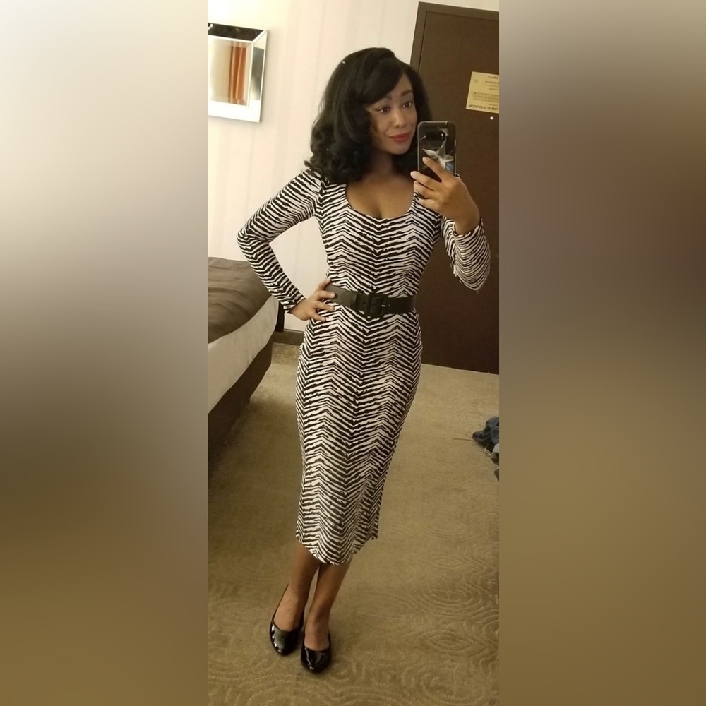 Zebra print wiggle dress Vixen by Micheline Pitt Medium